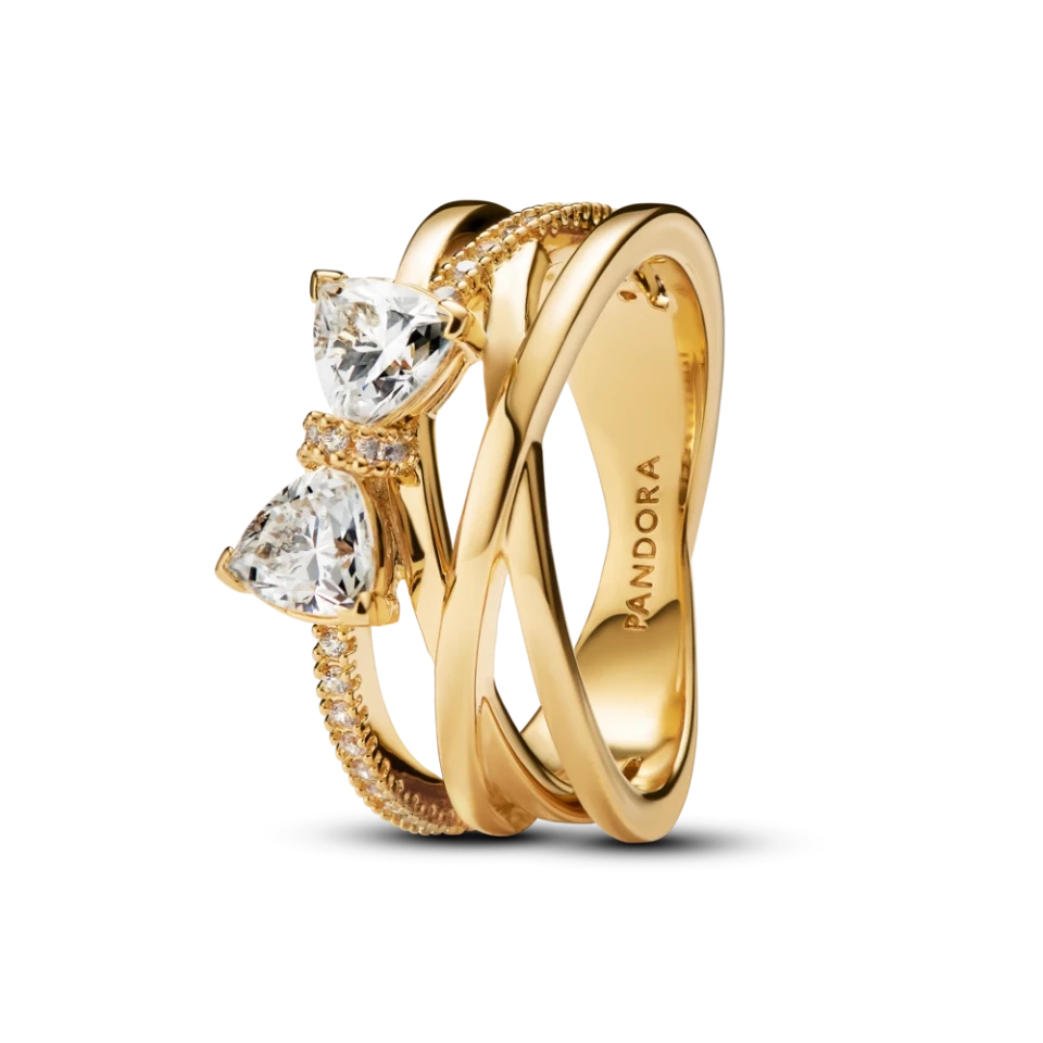 Каблучка Pandora Іскристий бант з покриттям позолоти
