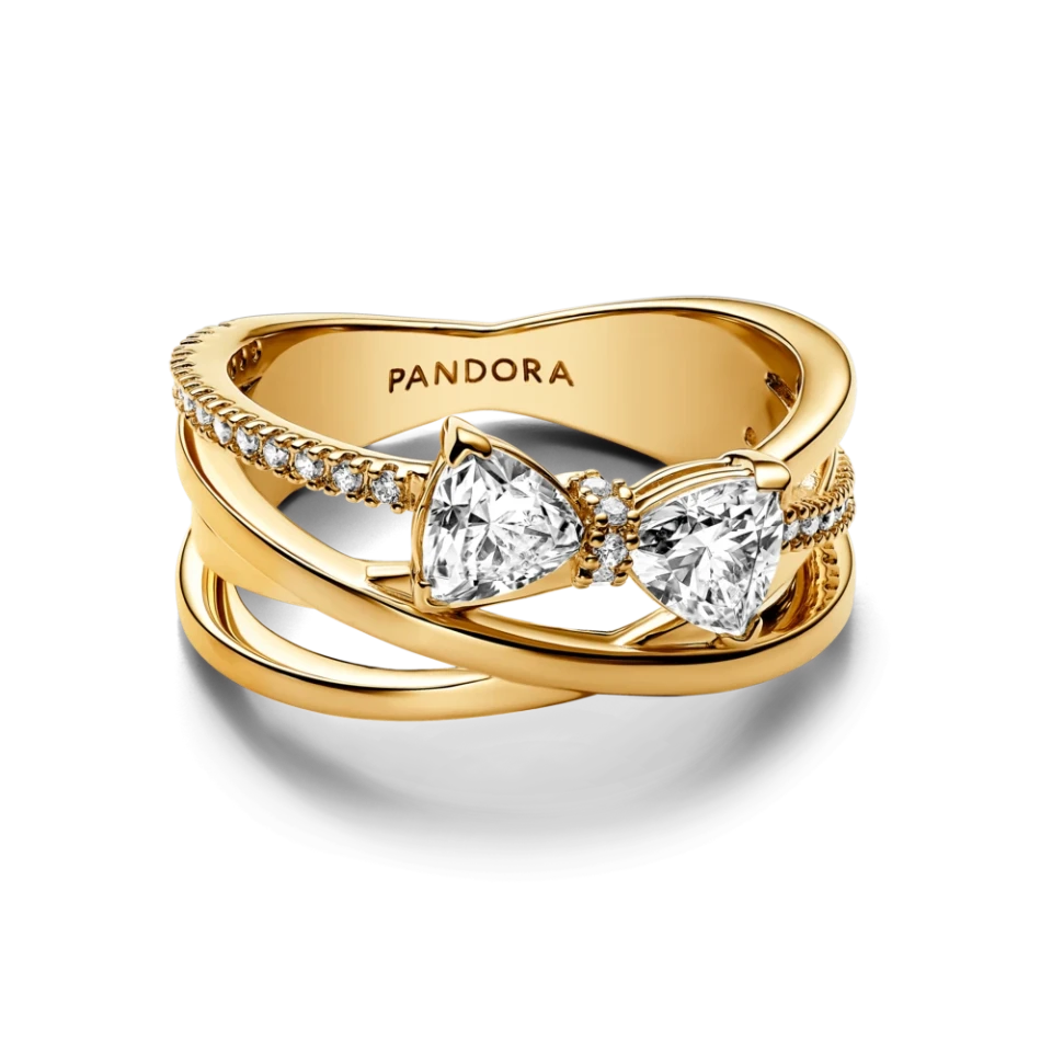 Каблучка Pandora Іскристий бант з покриттям позолоти