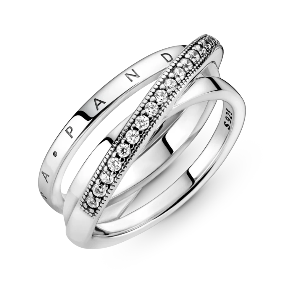 Каблучка Pandora потрійна з паве